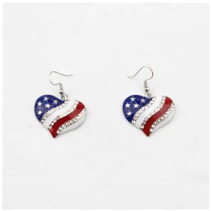 July 4th America Flag Heart Drop Earrings